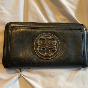 Tory Burch wallet. Black with gold trim.